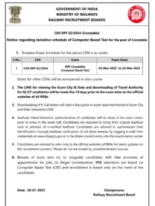 RPF Constable Exam Date 1