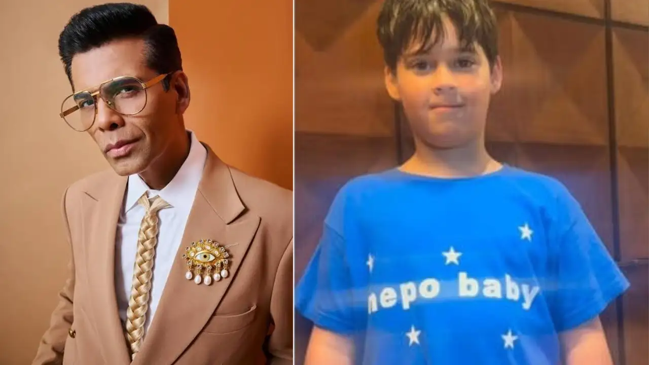 Karan Johar son Yash Nepo Baby T-shirt पहनकर मजेदार जवाब देते हुए